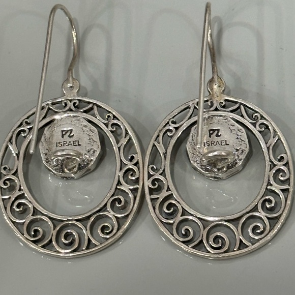 Or Paz Sterling Garnet Oval Scroll Design Dangle Earrings - Picture 6 of 7